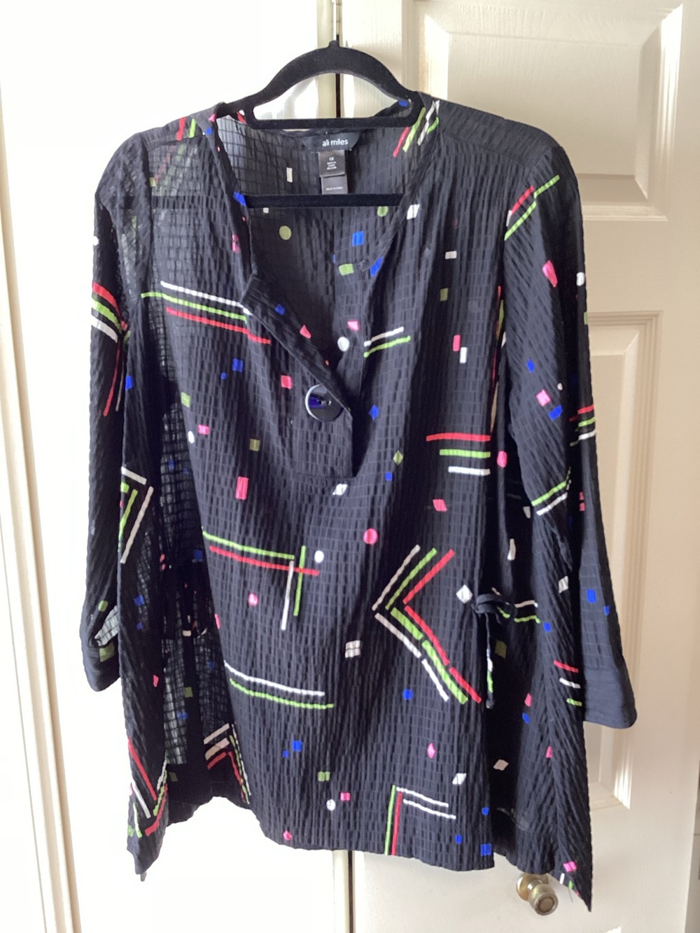 Ali miles Black Geometric Print Tunic with Button Detail